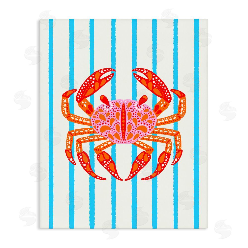 Indira Prieto | IndySign Bright Crab on Stripes Stretched Canvas Wall Art Print