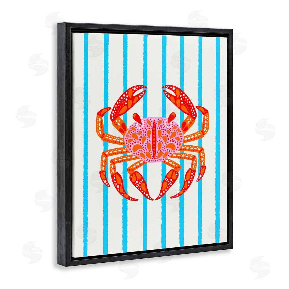 Indira Prieto | IndySign Bright Crab on Stripes Black Floating Frame Canvas Wall Art Print