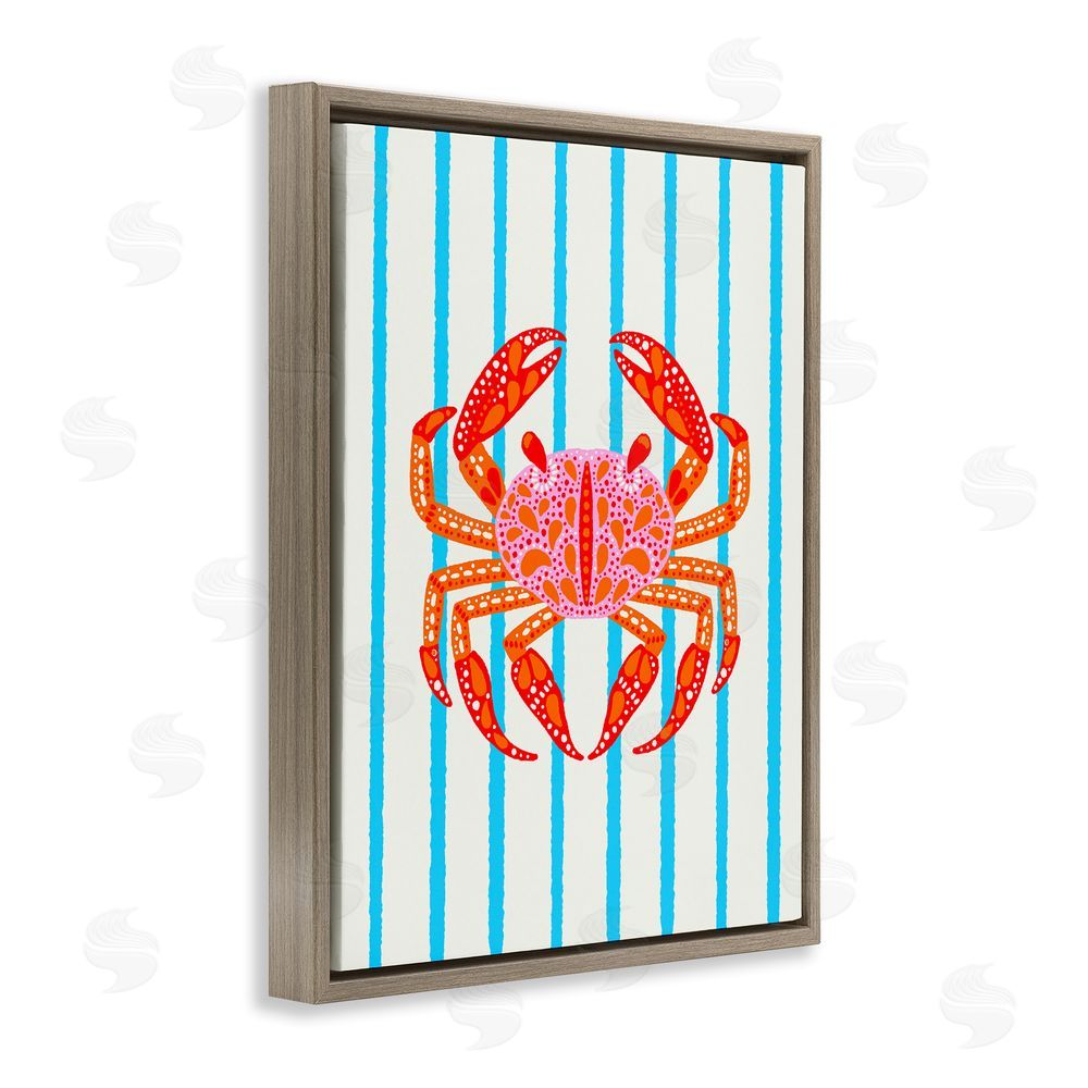 Indira Prieto | IndySign Bright Crab on Stripes Brown Floating Frame Canvas Wall Art Print