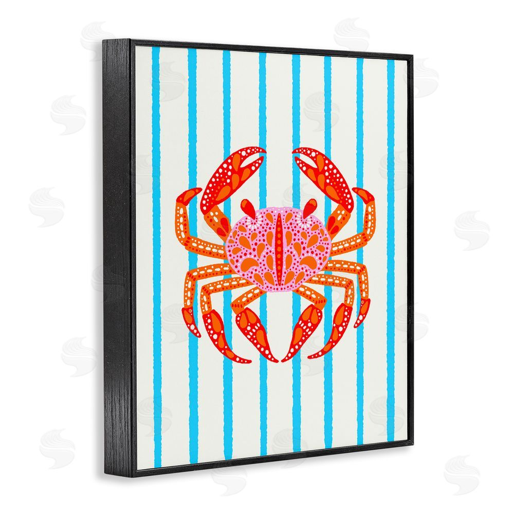 Indira Prieto | IndySign Bright Crab on Stripes Black Framed Giclee Wall Art Print
