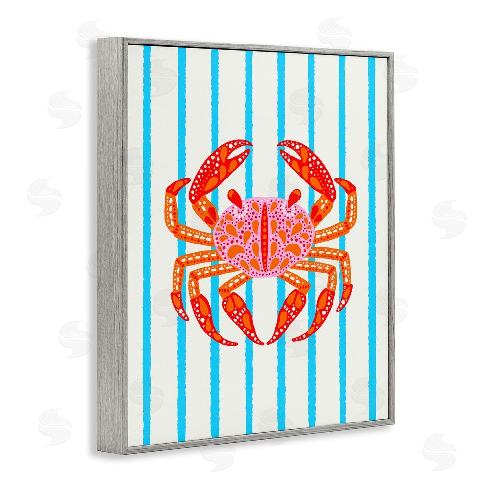 Indira Prieto | IndySign Bright Crab on Stripes Gray Framed Giclee Wall Art Print