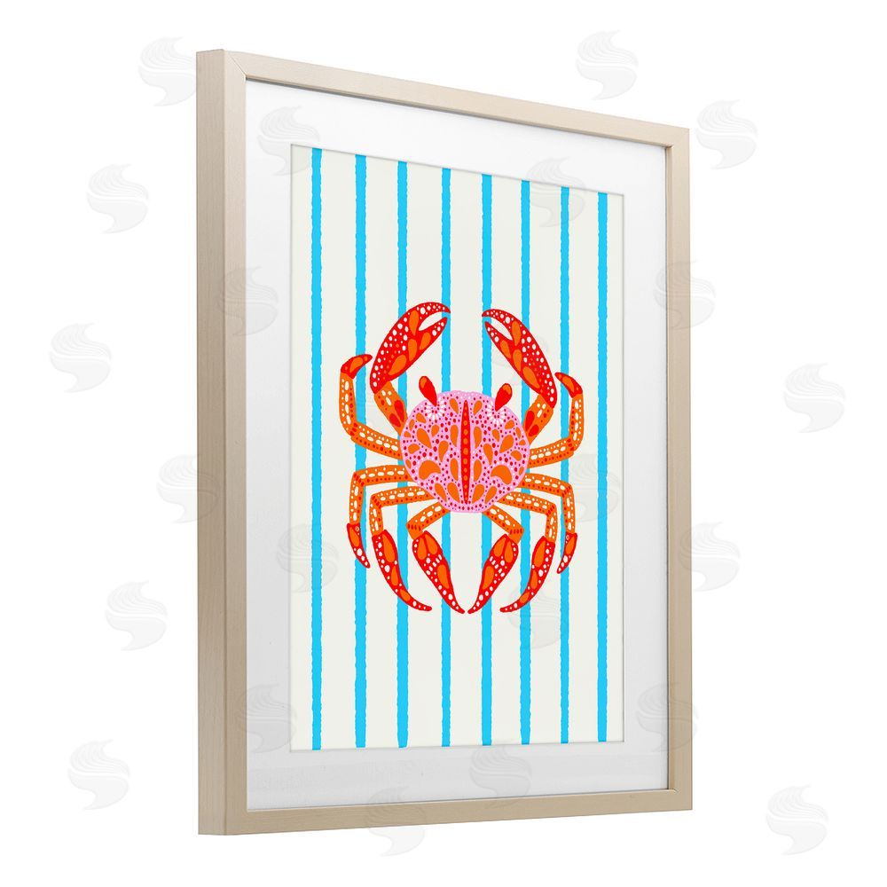 Indira Prieto | IndySign Bright Crab on Stripes Brown Framed Print Under Glass Wall Art