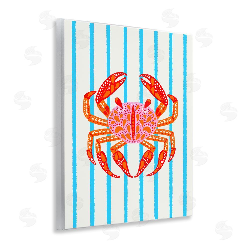 Indira Prieto | IndySign Bright Crab on Stripes Wooden Wall Plaque Art Print