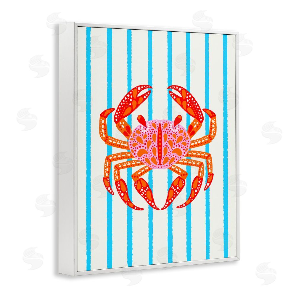 Indira Prieto | IndySign Bright Crab on Stripes White Framed Giclee Wall Art Print