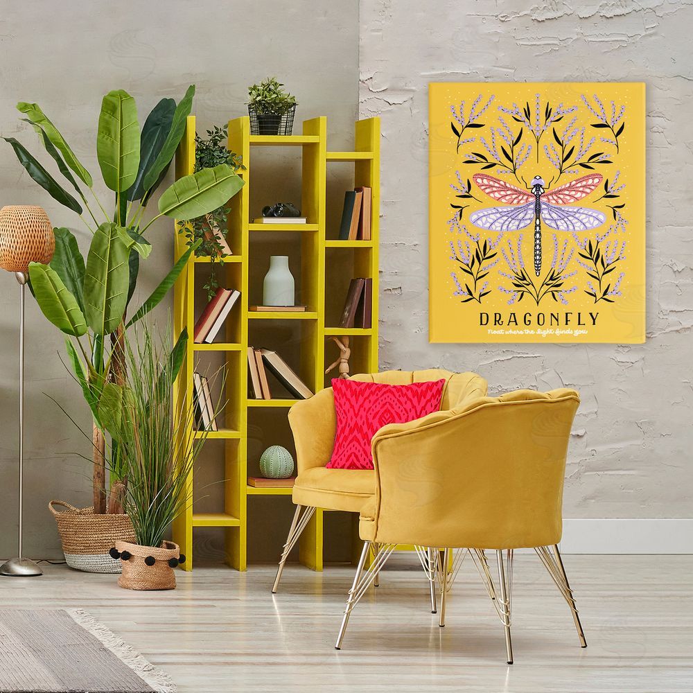 Indira Prieto | IndySign Dragonfly Symmetry on Yellow 