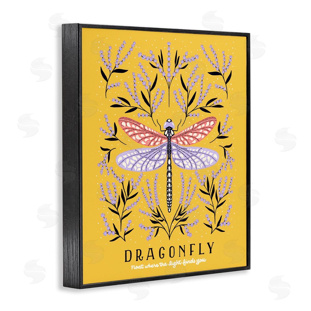 Indira Prieto | IndySign Dragonfly Symmetry on Yellow Black Framed Giclee Wall Art Print
