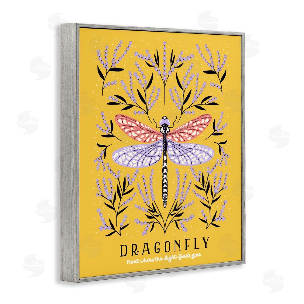 Indira Prieto | IndySign Dragonfly Symmetry on Yellow Gray Framed Giclee Wall Art Print
