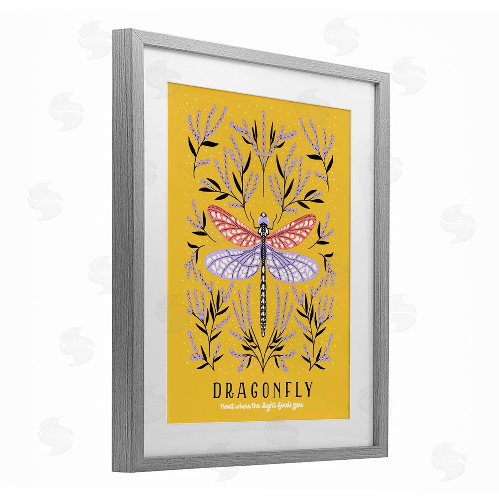 Indira Prieto | IndySign Dragonfly Symmetry on Yellow Gray Framed Print Under Glass Wall Art
