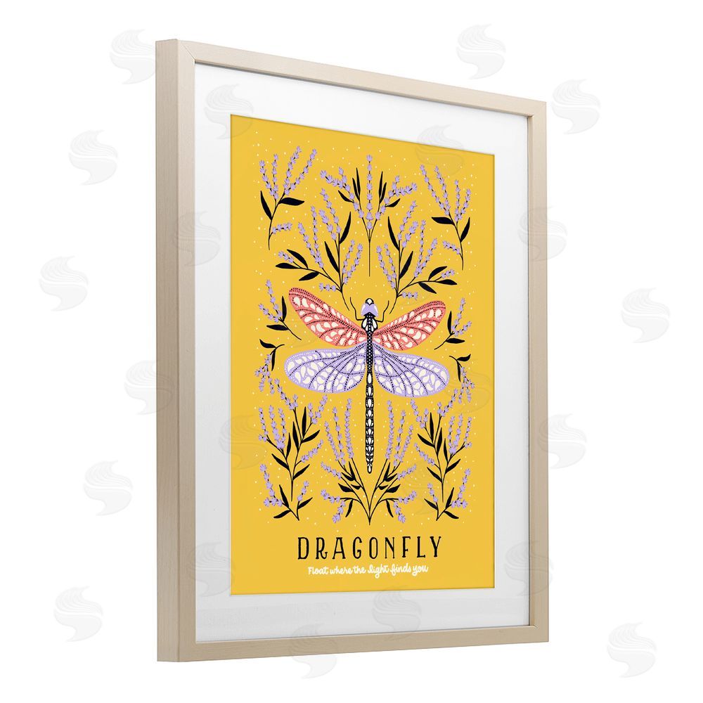 Indira Prieto | IndySign Dragonfly Symmetry on Yellow Brown Framed Print Under Glass Wall Art