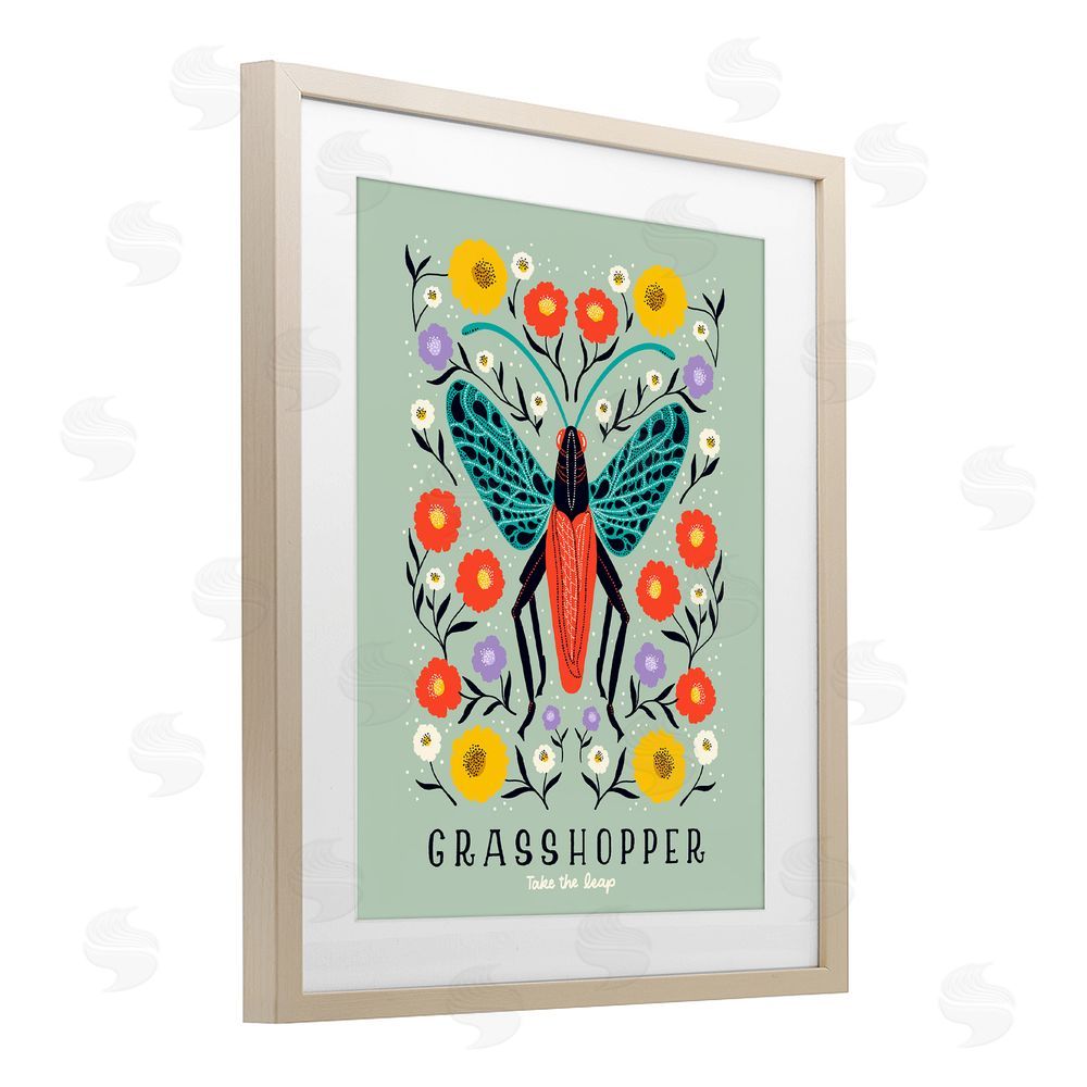 Indira Prieto | IndySign Symmetrical Grasshopper with Blooms Brown Framed Print Under Glass Wall Art