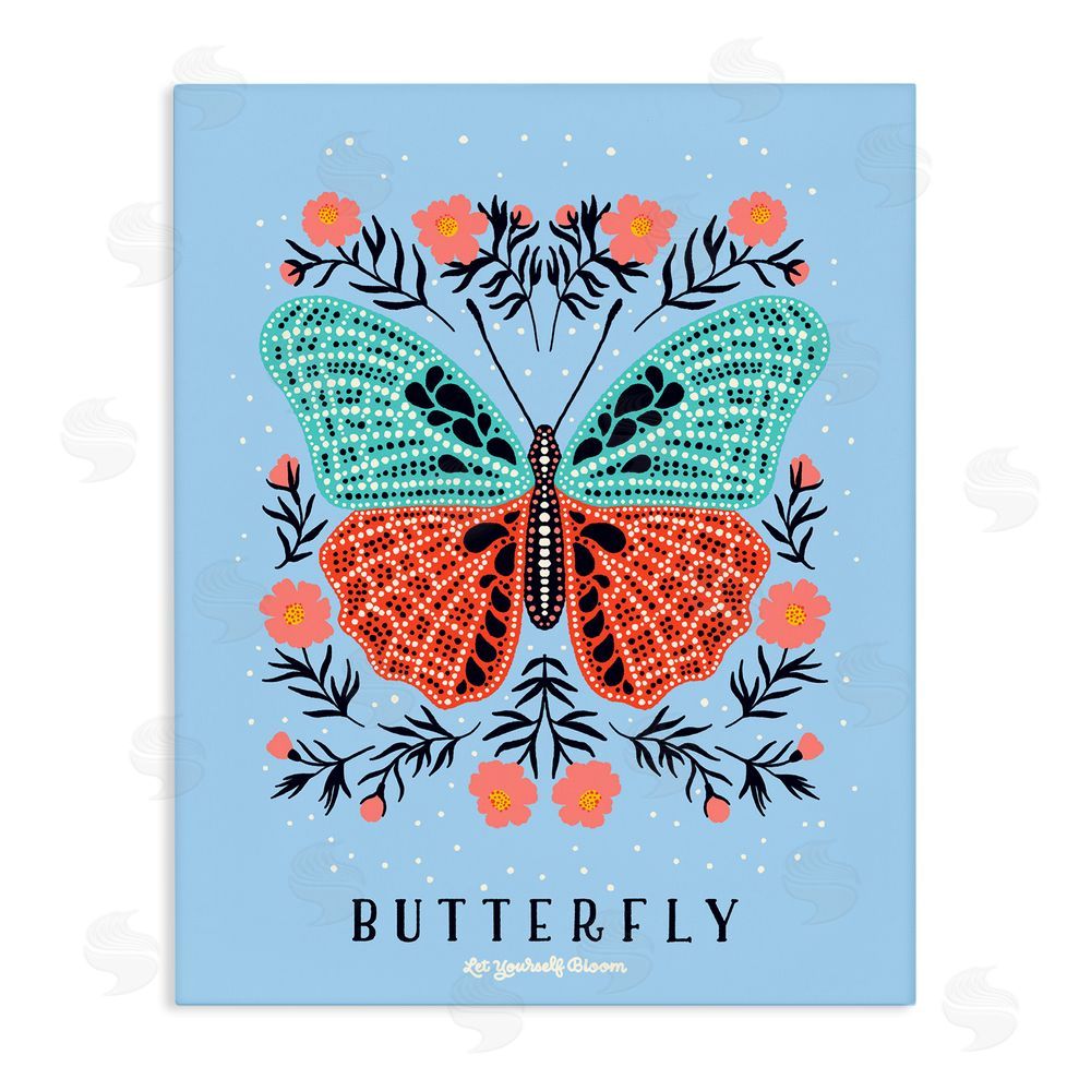 Indira Prieto | IndySign Butterfly Symmetry on Blue Stretched Canvas Wall Art Print