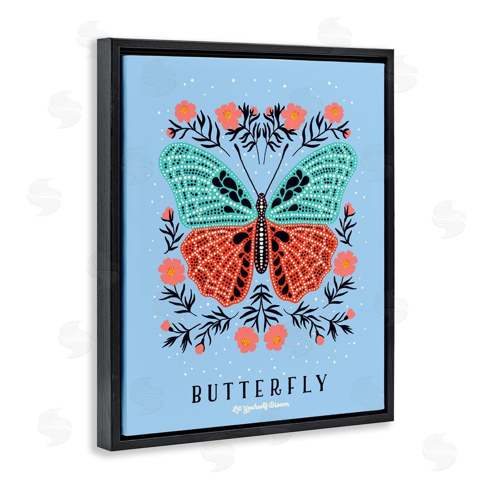 Indira Prieto | IndySign Butterfly Symmetry on Blue Black Floating Frame Canvas Wall Art Print