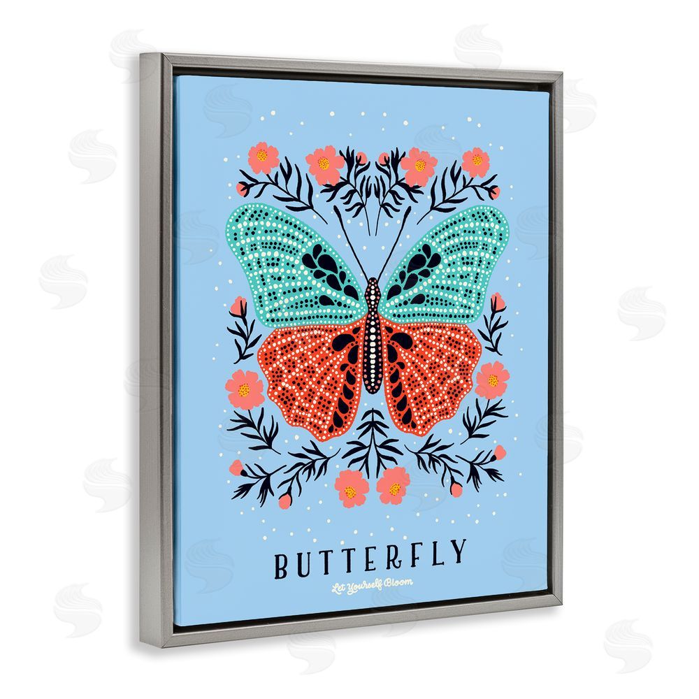 Indira Prieto | IndySign Butterfly Symmetry on Blue Gray Floating Frame Canvas Wall Art Print