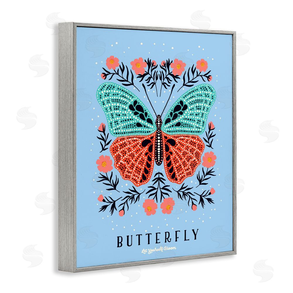 Indira Prieto | IndySign Butterfly Symmetry on Blue Gray Framed Giclee Wall Art Print