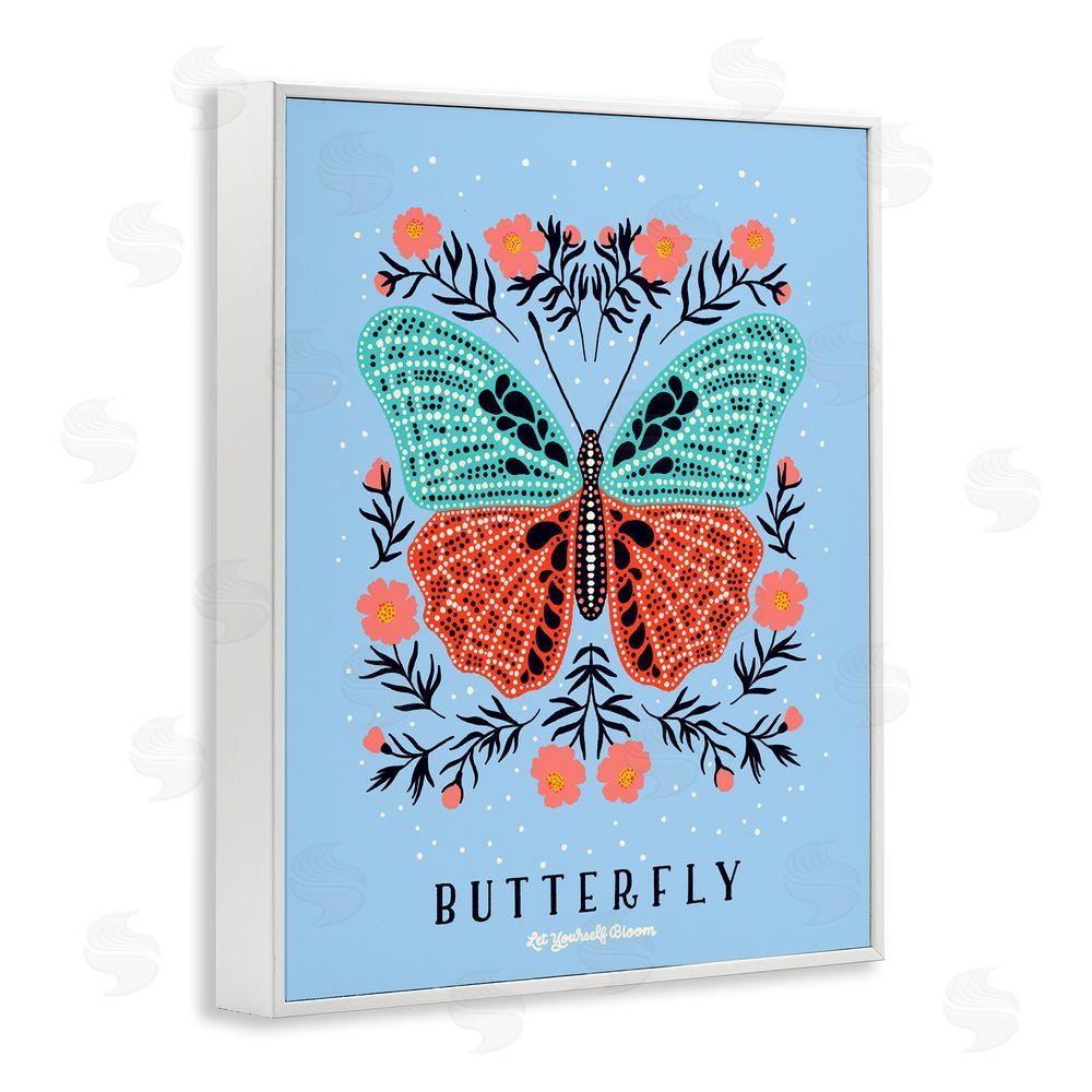 Indira Prieto | IndySign Butterfly Symmetry on Blue White Framed Giclee Wall Art Print