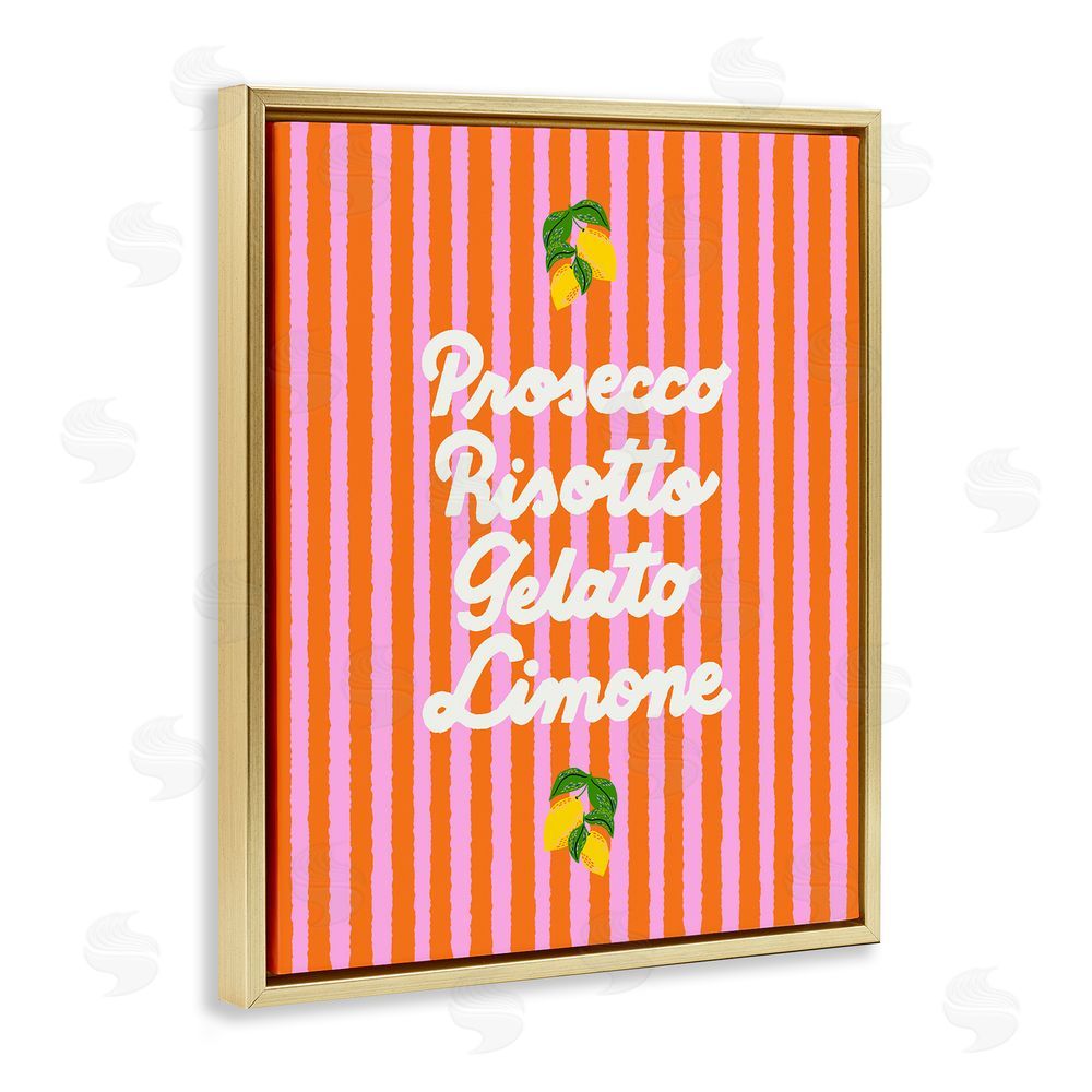 Indira Prieto | IndySign Italian Enjoyment over Stripes Gold Floating Frame Canvas Wall Art Print