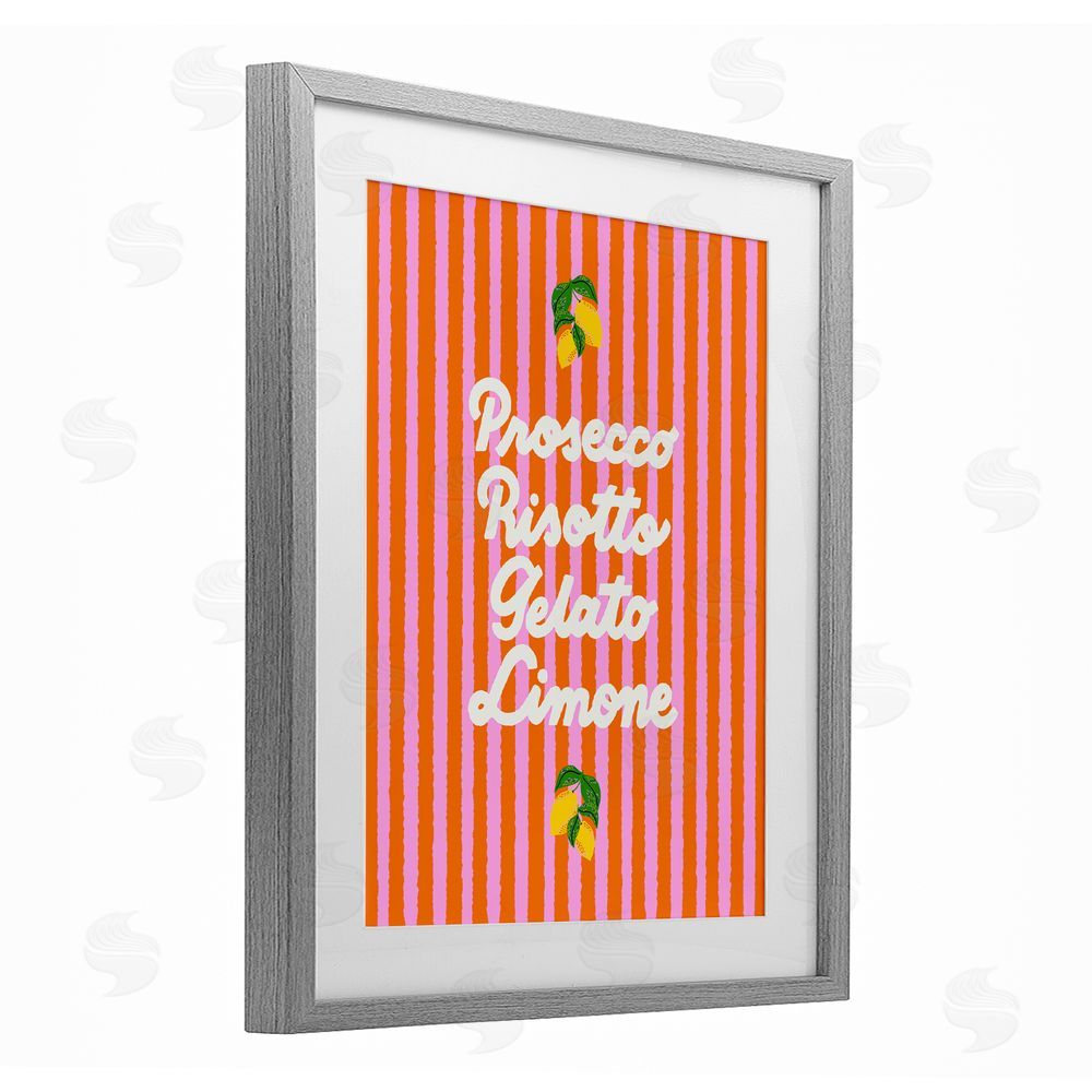 Indira Prieto | IndySign Italian Enjoyment over Stripes Gray Framed Print Under Glass Wall Art