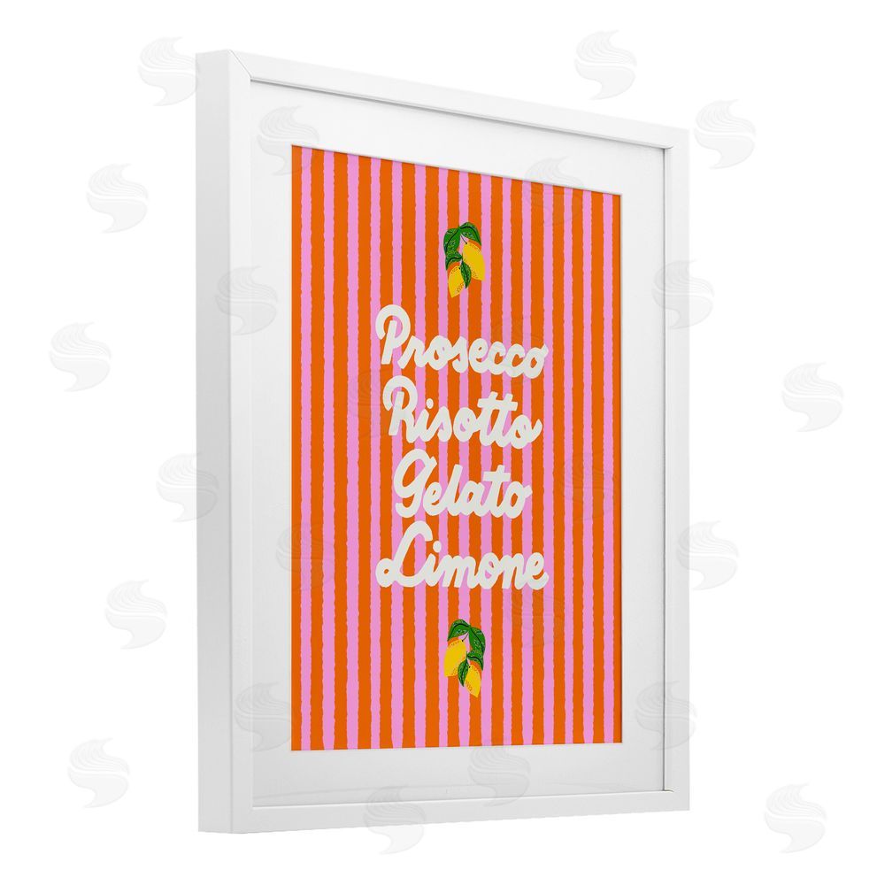 Indira Prieto | IndySign Italian Enjoyment over Stripes White Framed Print Under Glass Wall Art