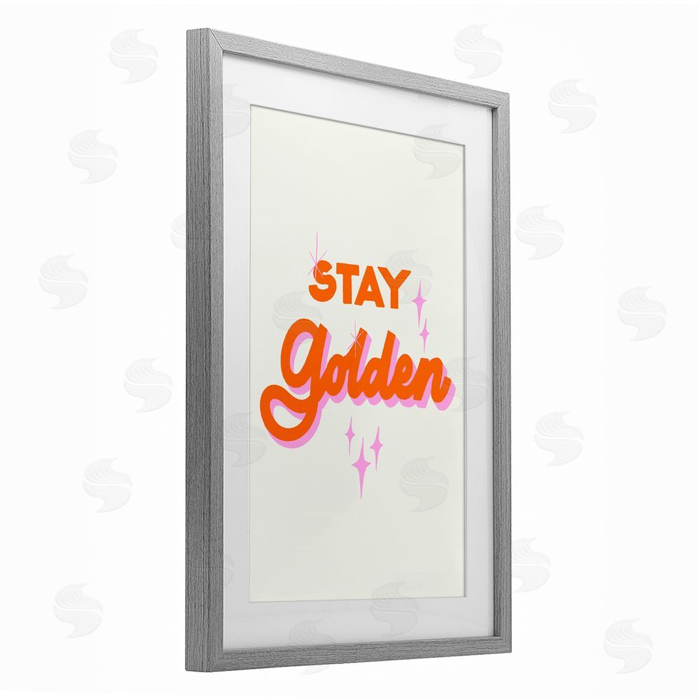Indira Prieto | IndySign Stay Golden Retro Letters Gray Framed Print Under Glass Wall Art