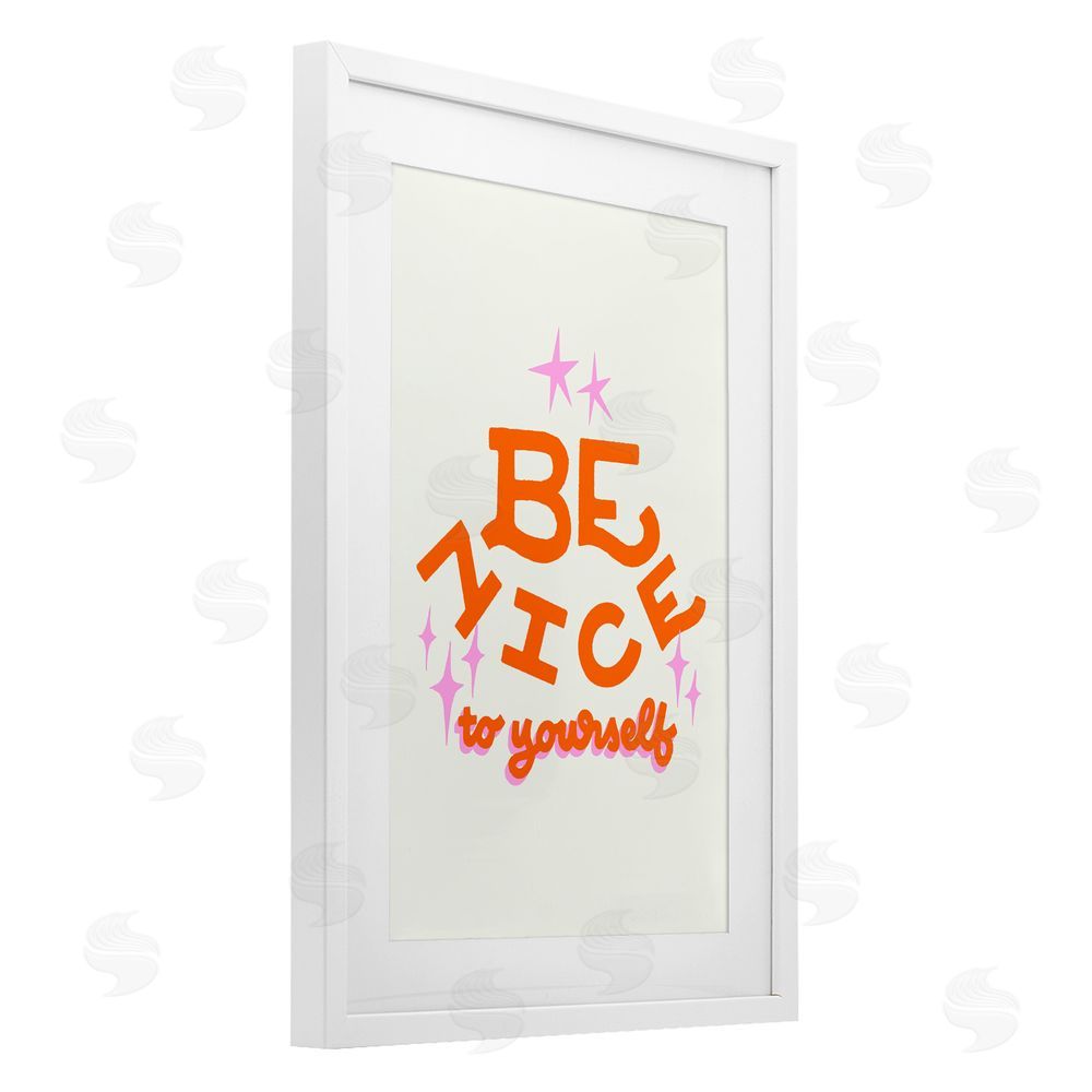 Indira Prieto | IndySign Be Nice To Yourself White Framed Print Under Glass Wall Art