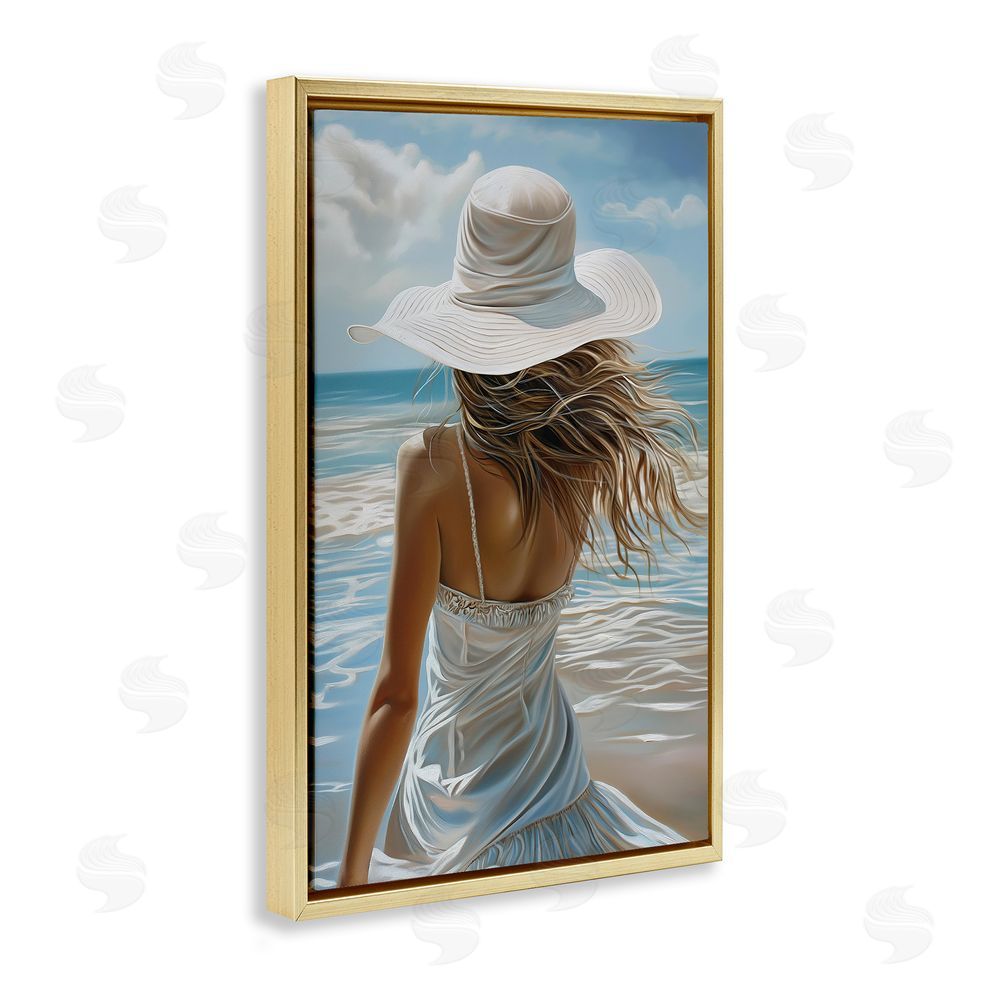 Imagine It Images Seaside Breeze & Flowing Dress Gold Floating Frame Canvas Wall Art Print