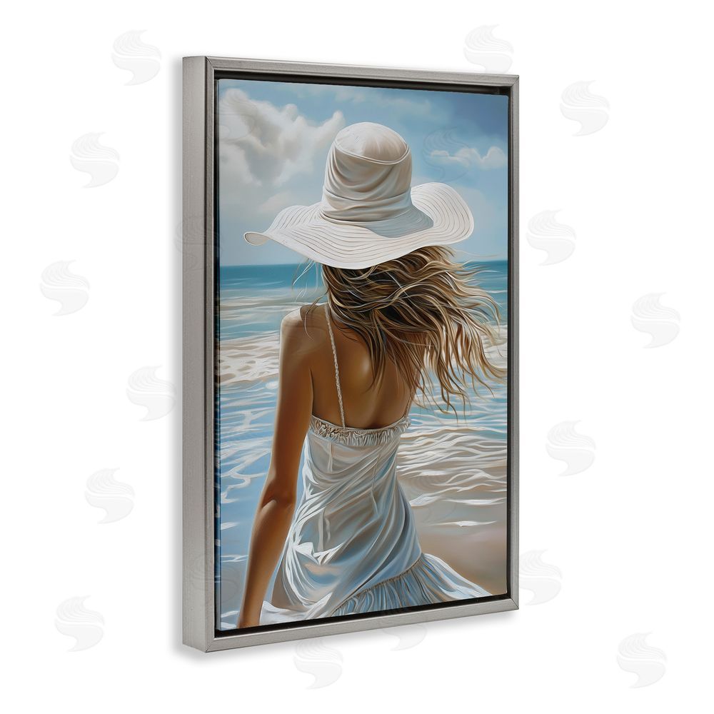 Imagine It Images Seaside Breeze & Flowing Dress Gray Floating Frame Canvas Wall Art Print
