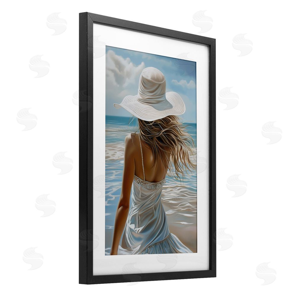 Imagine It Images Seaside Breeze & Flowing Dress Black Framed Print Under Glass Wall Art