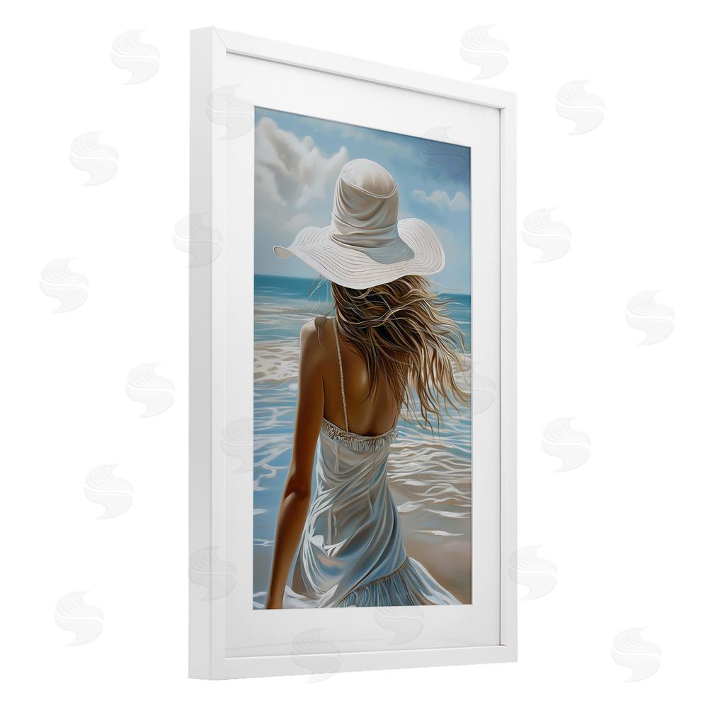 Imagine It Images Seaside Breeze & Flowing Dress White Framed Print Under Glass Wall Art