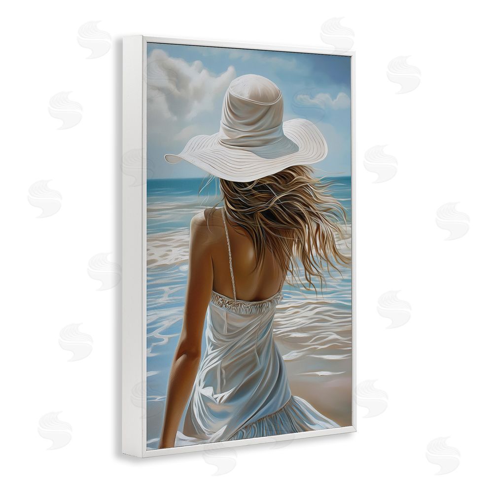 Imagine It Images Seaside Breeze & Flowing Dress White Framed Giclee Wall Art Print