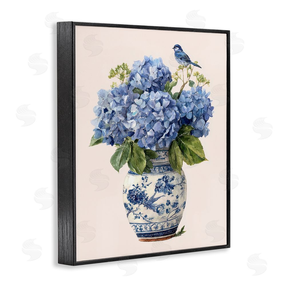 Imagine It Images Songbird Perched on Hydrangeas Black Framed Giclee Wall Art Print