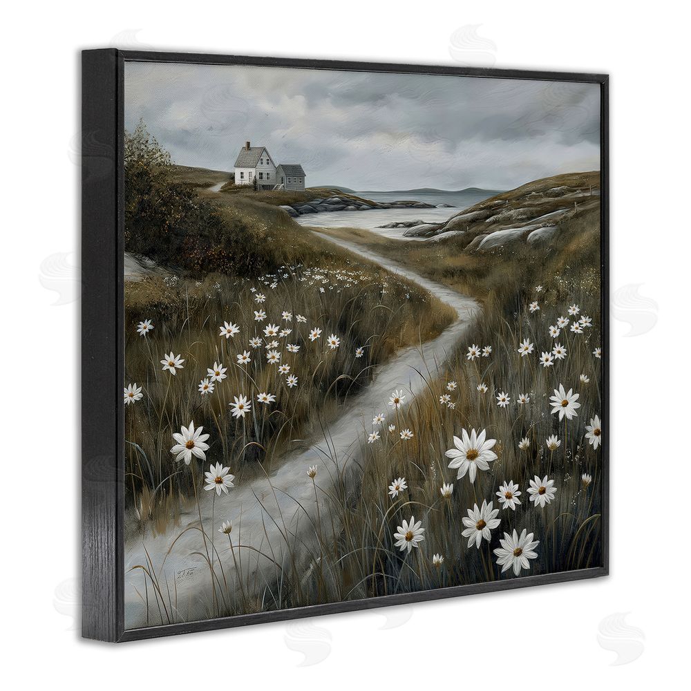 Imagine It Images Daisies Along Coastal Path Black Framed Giclee Wall Art Print