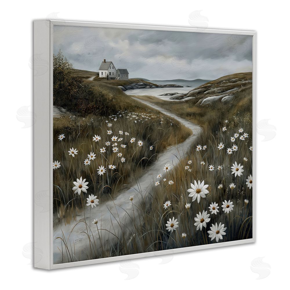 Imagine It Images Daisies Along Coastal Path White Framed Giclee Wall Art Print