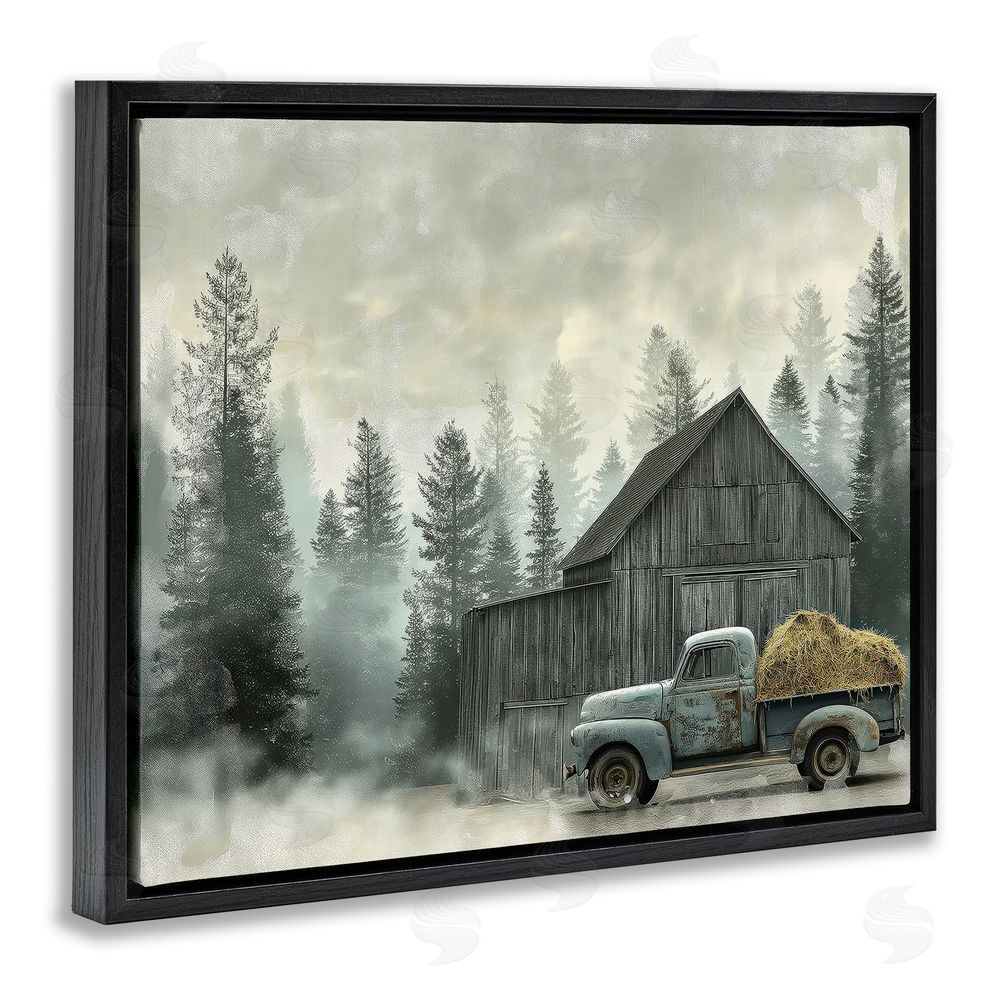 Imagine It Images Vintage Pickup at Misty Barn Black Floating Frame Canvas Wall Art Print