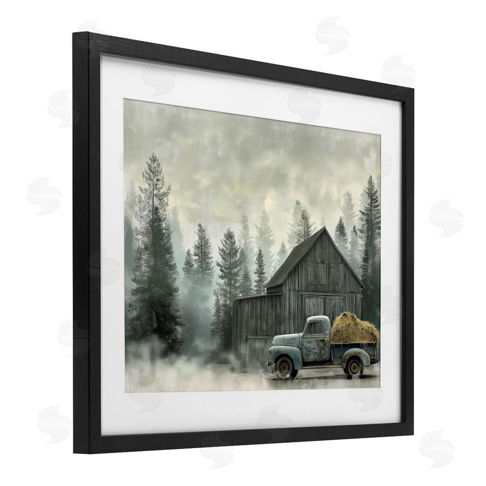 Imagine It Images Vintage Pickup at Misty Barn Black Framed Print Under Glass Wall Art
