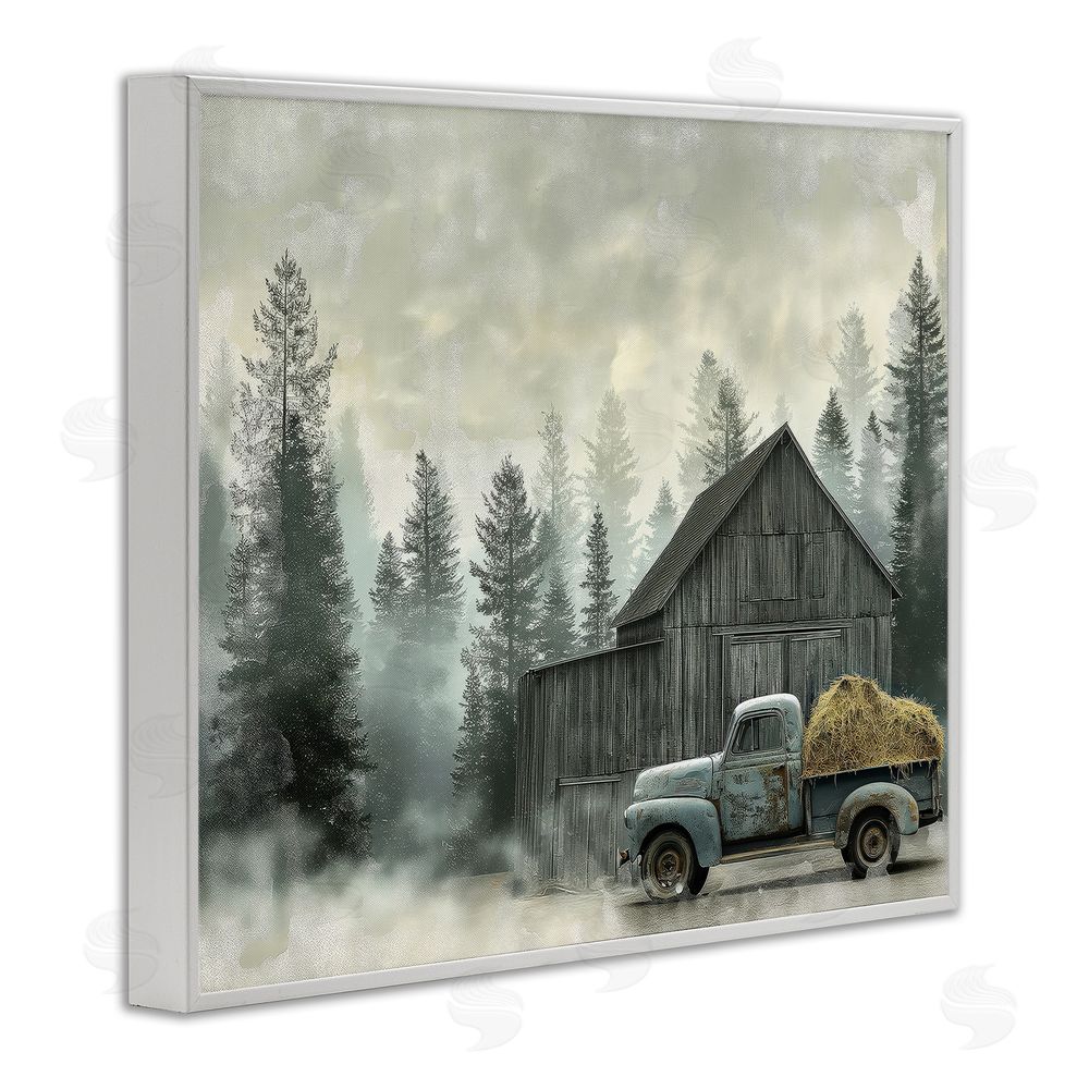 Imagine It Images Vintage Pickup at Misty Barn White Framed Giclee Wall Art Print