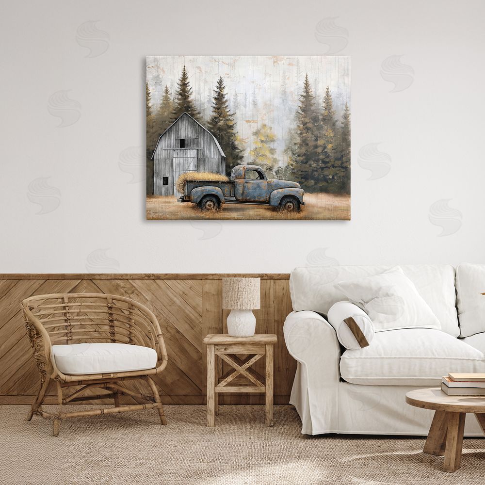 Imagine It Images Autumn Barn & Pine Forest Stretched Canvas Wall Art in Room