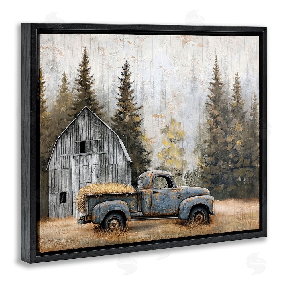 Imagine It Images Autumn Barn & Pine Forest Black Floating Frame Canvas Wall Art Print