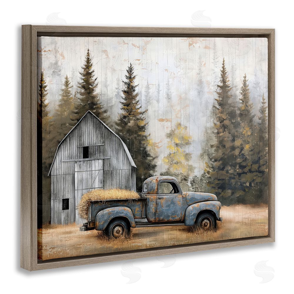 Imagine It Images Autumn Barn & Pine Forest Brown Floating Frame Canvas Wall Art Print