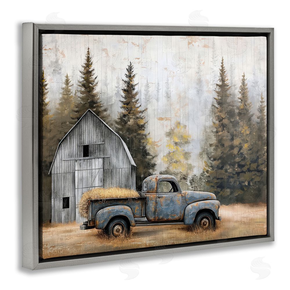 Imagine It Images Autumn Barn & Pine Forest Gray Floating Frame Canvas Wall Art Print