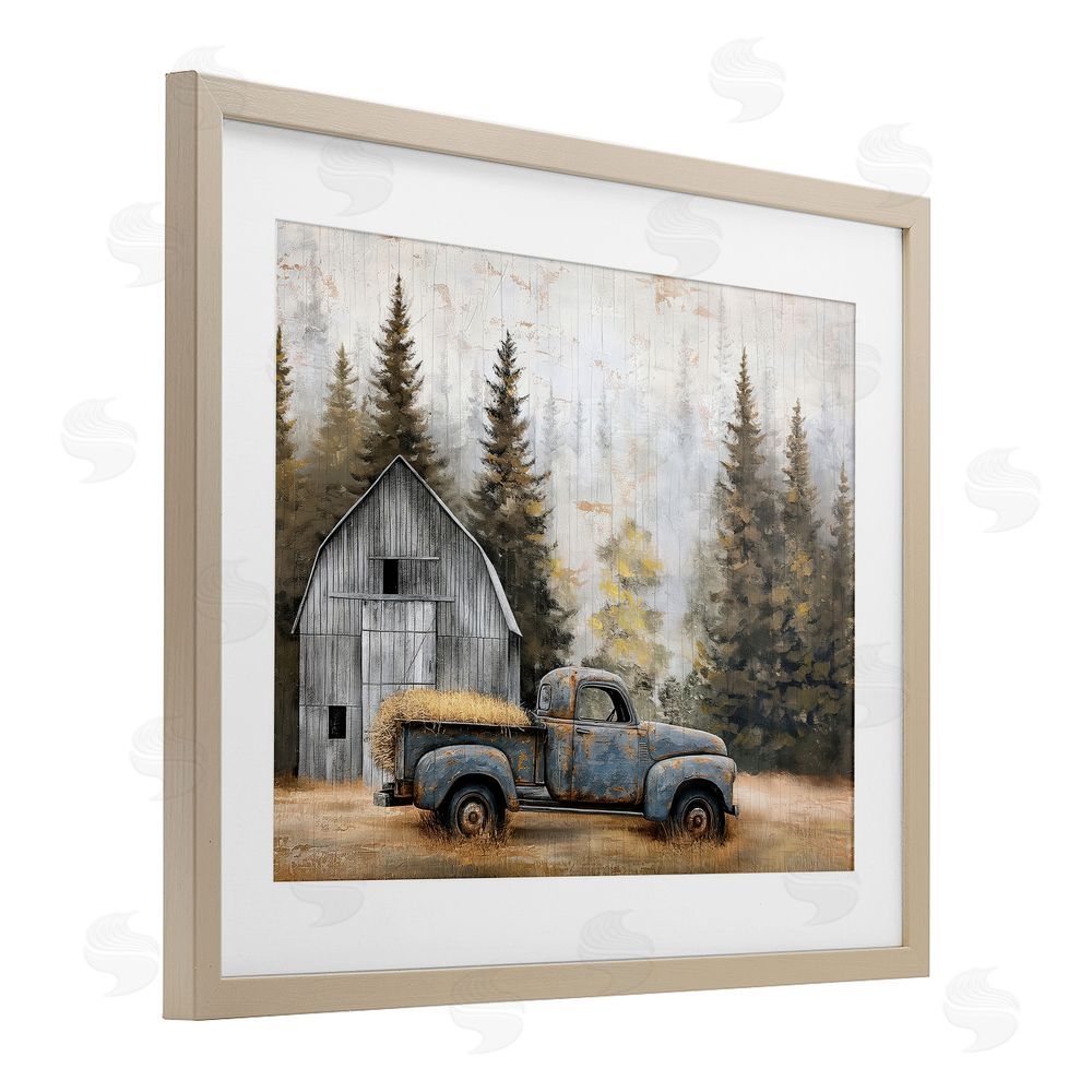 Imagine It Images Autumn Barn & Pine Forest Brown Framed Print Under Glass Wall Art