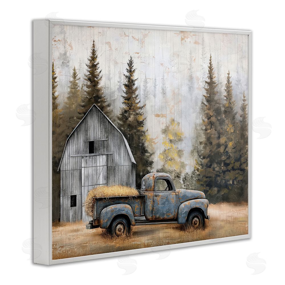 Imagine It Images Autumn Barn & Pine Forest White Framed Giclee Wall Art Print