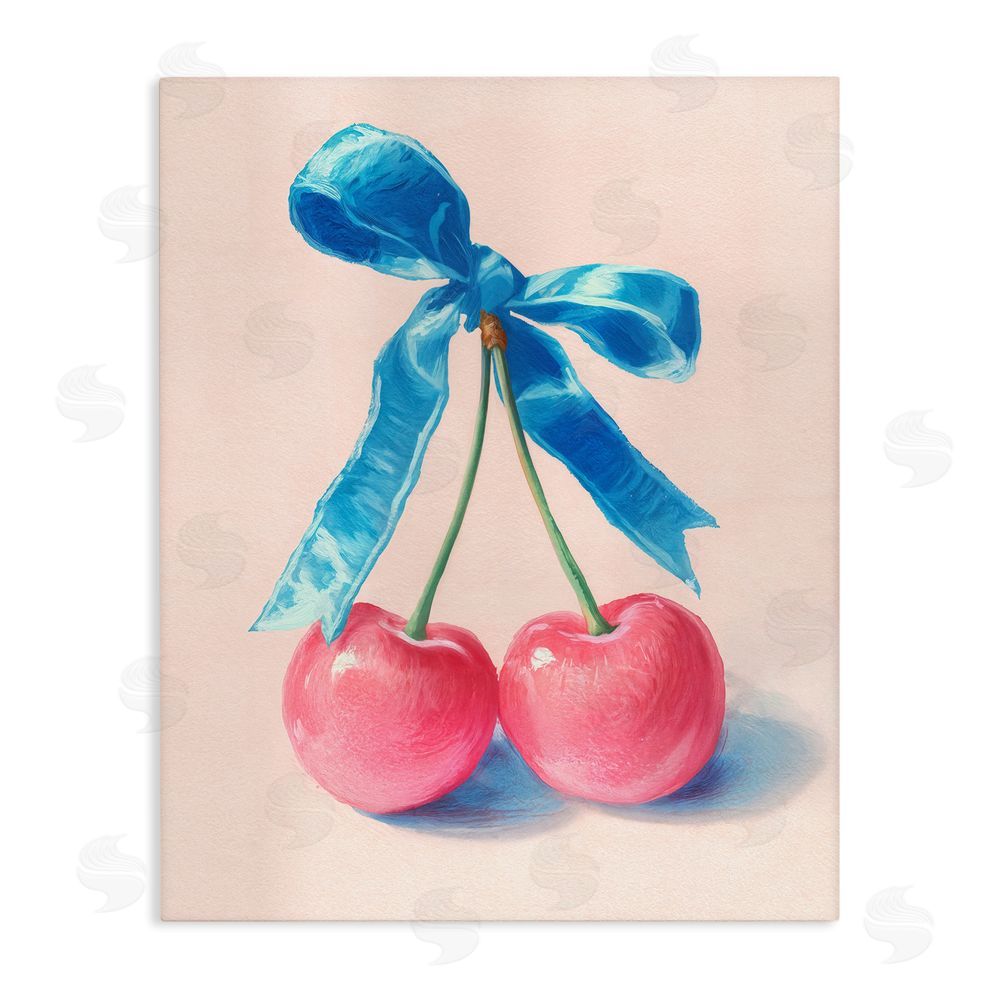 Imagine It Images Twin Cherries with Blue Ribbon Stretched Canvas Wall Art Print