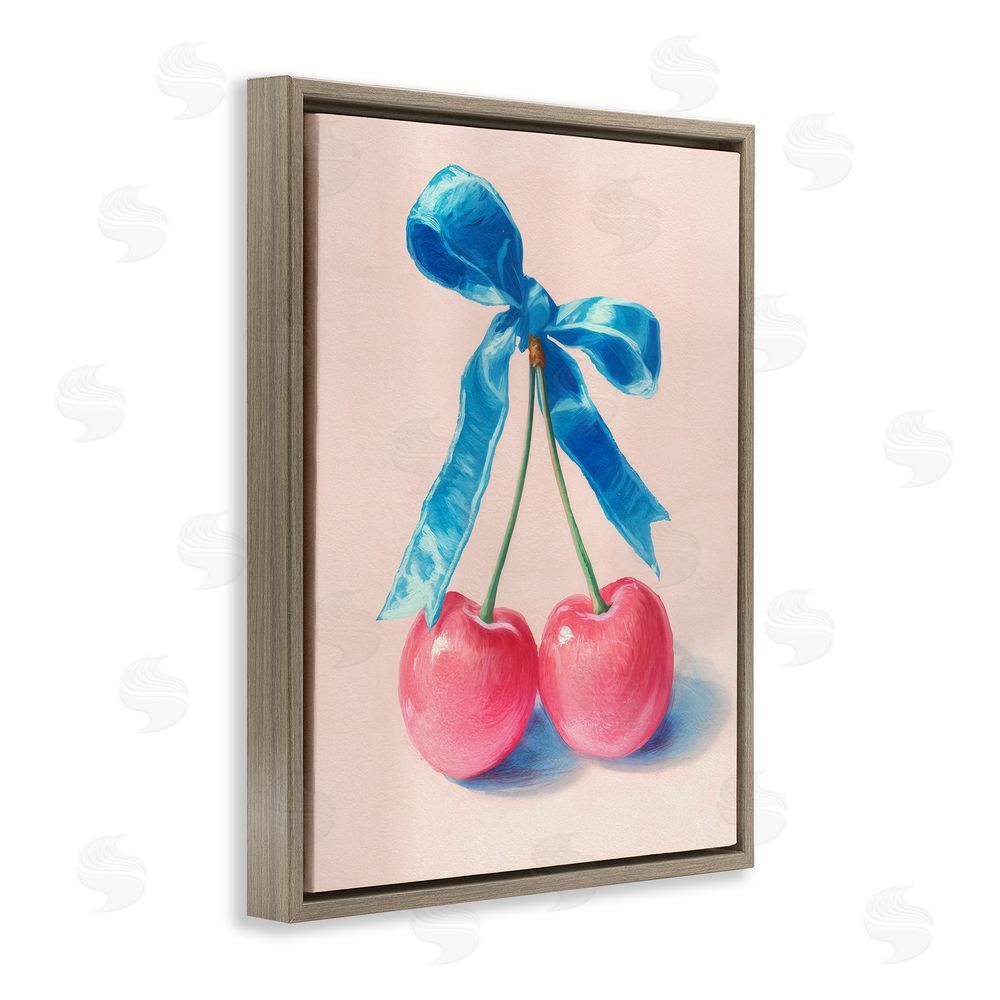 Imagine It Images Twin Cherries with Blue Ribbon Brown Floating Frame Canvas Wall Art Print