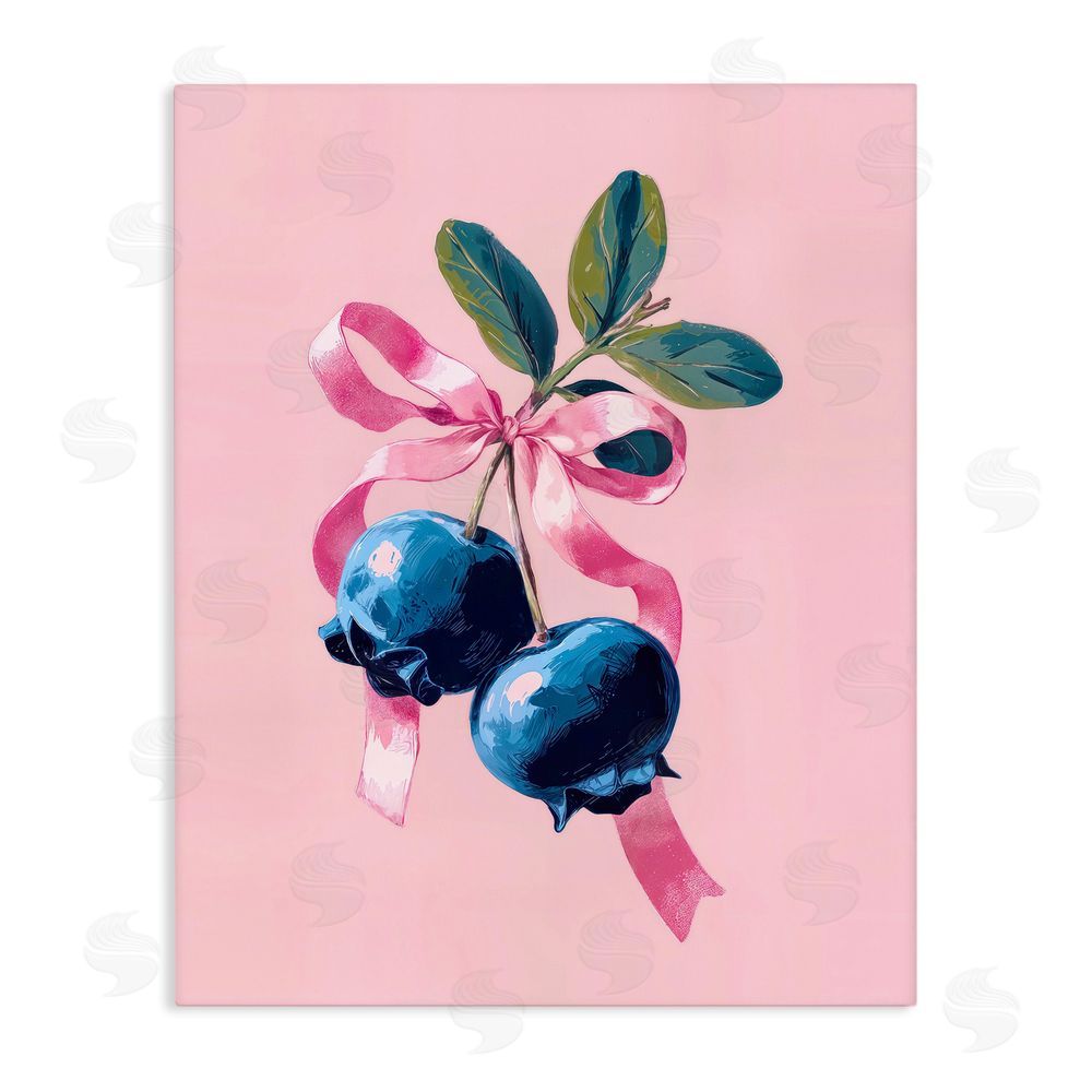 Imagine It Images Blueberry Branch with Pink Bow Stretched Canvas Wall Art Print