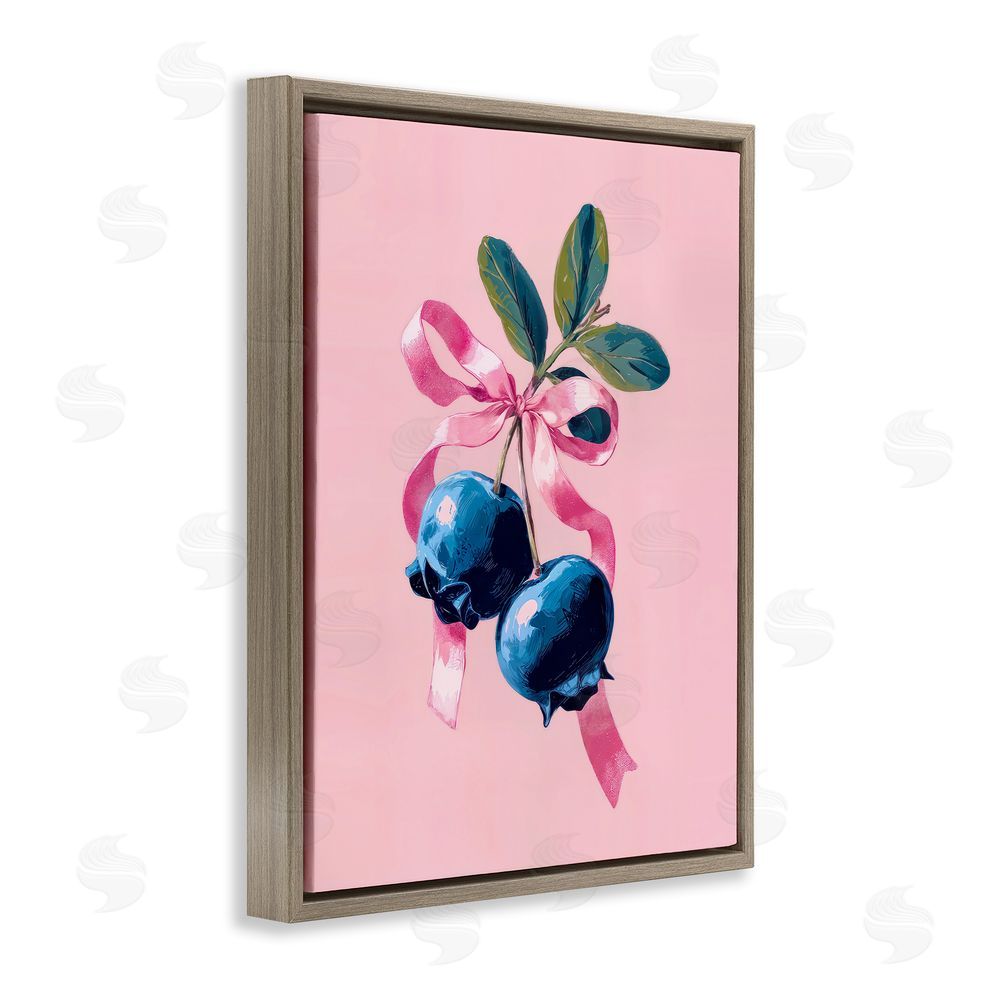 Imagine It Images Blueberry Branch with Pink Bow Brown Floating Frame Canvas Wall Art Print