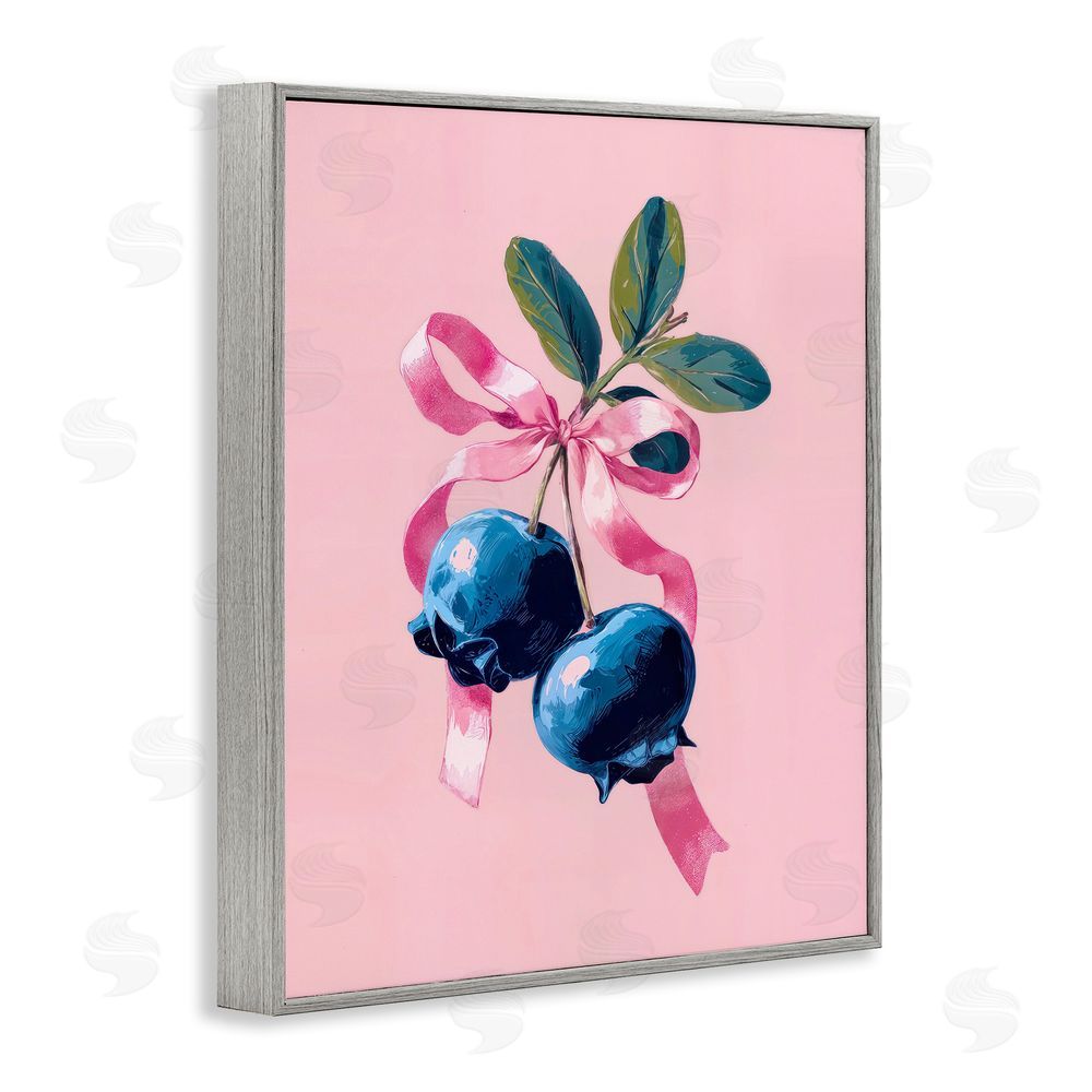 Imagine It Images Blueberry Branch with Pink Bow Gray Framed Giclee Wall Art Print