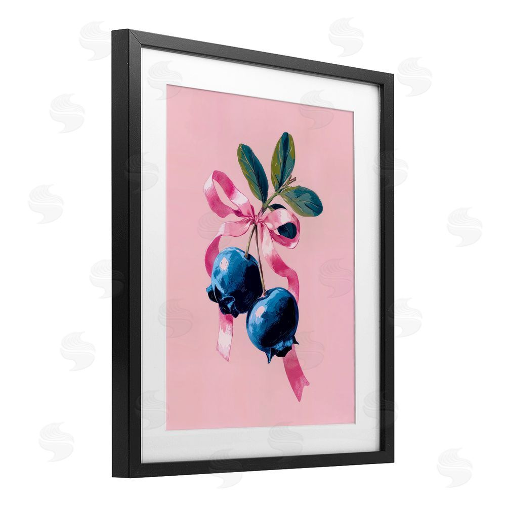 Imagine It Images Blueberry Branch with Pink Bow Black Framed Print Under Glass Wall Art