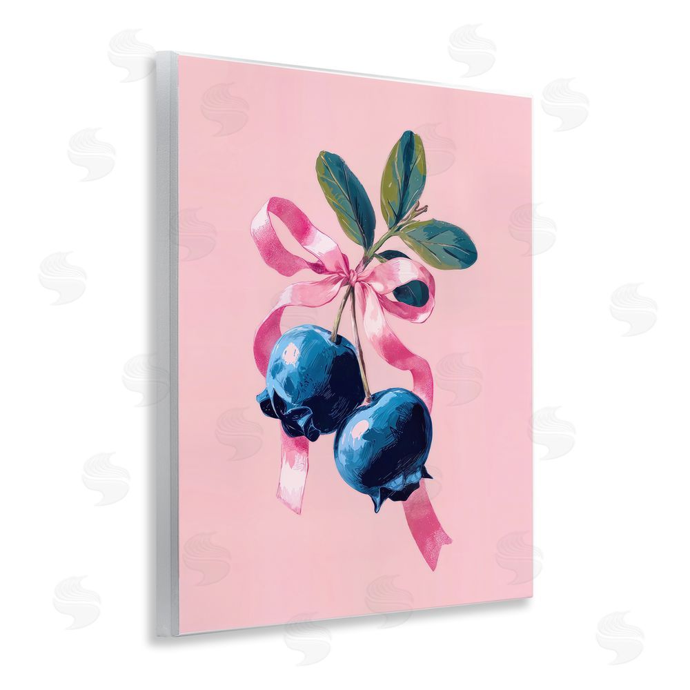 Imagine It Images Blueberry Branch with Pink Bow Wooden Wall Plaque Art Print
