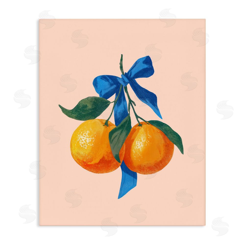 Imagine It Images Two Oranges with Blue Bow Stretched Canvas Wall Art Print