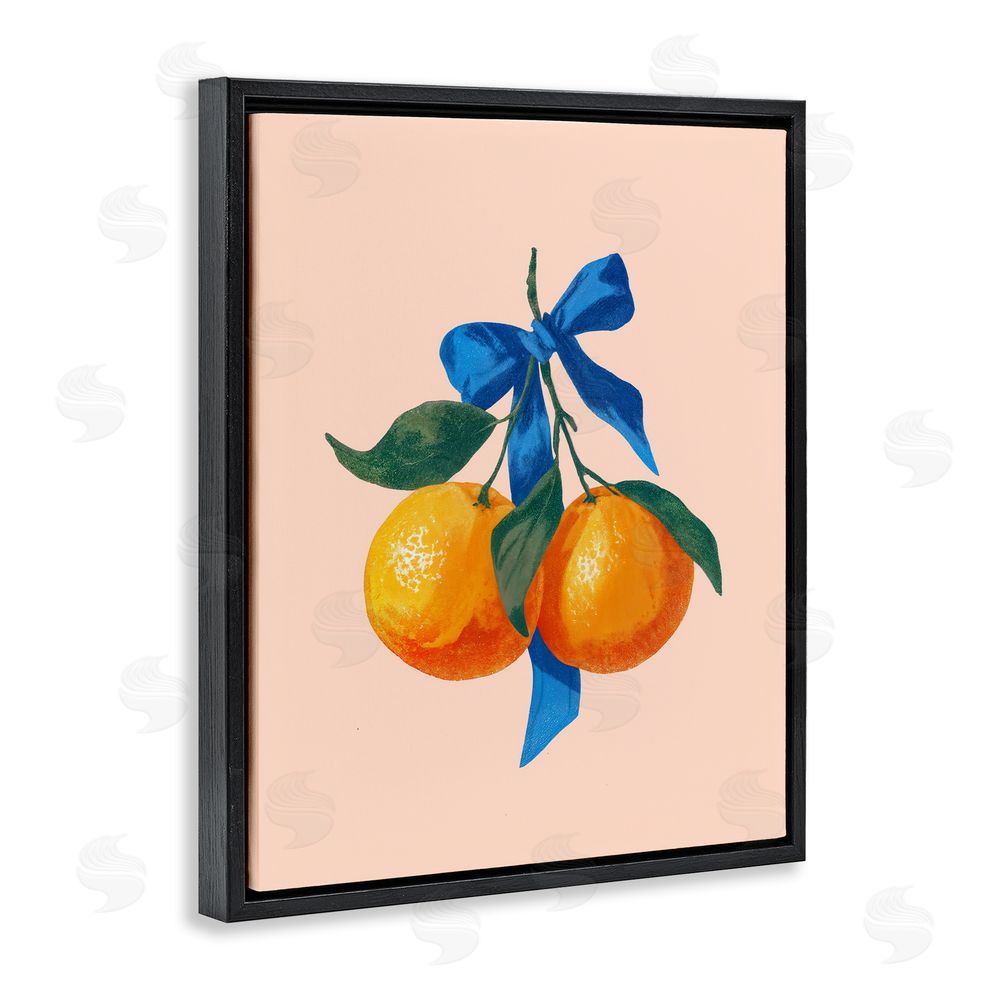 Imagine It Images Two Oranges with Blue Bow Black Floating Frame Canvas Wall Art Print